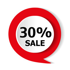 Special offer - 30% discount on the goods. Vector red icon.