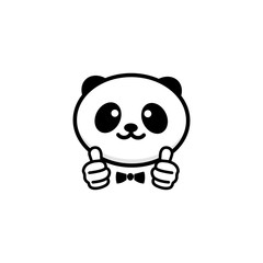 OK logo. Funny little cute panda showing gesture with hand, abstract symbol of approval and adoption. Vector thumbs up logo with the image of a Chinese black and white bear showing its consent