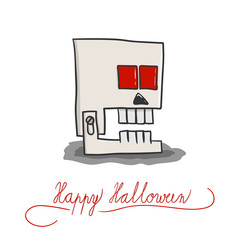 Template of Halloween card. Concept with robotic skull on the white background.