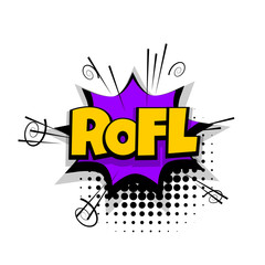 ROFL, LOL, funny lettering. Comics book balloon. Bubble icon speech phrase. Cartoon font label tag expression. Comic text sound effects. Sounds vector illustration.