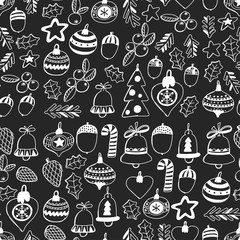 Christmas pattern Christmas decoration on blackboard Vector xmas New year celebration background