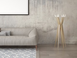 Mock up the living room with retro sofa and hipster background.