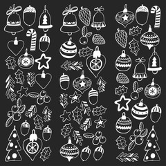 Christmas pattern Christmas decoration on blackboard Vector xmas New year celebration background