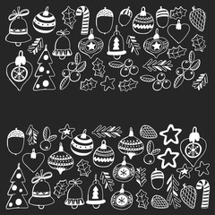 Christmas pattern Christmas decoration on blackboard Vector xmas New year celebration background