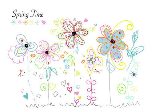 Spring time daisies. Daisy and lady bird greeting card background