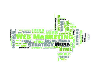 Web Marketing word cloud shaped as a arrow