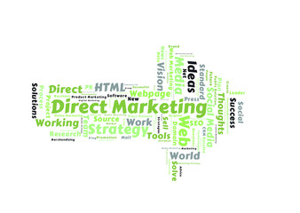 Direct Marketing word cloud shaped as a arrow