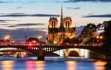 Fototapeta na wymiar Notre Dame Cathedral at night, Paris, France