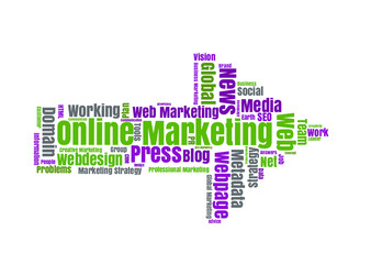 Online Marketing word cloud shaped as a arrow