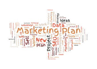 Marketing plan word cloud shaped as a arrow
