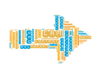 CRM word cloud shaped as a arrow to the right