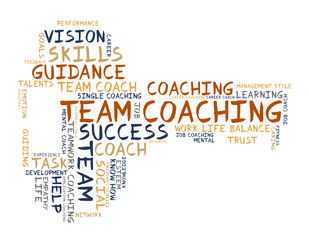 Team Coaching word cloud shaped as a key