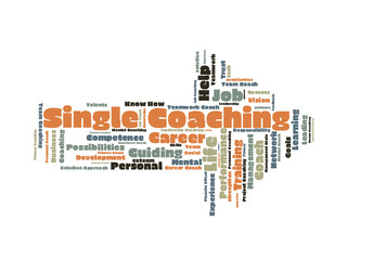 Single coaching word cloud shaped as a arrow