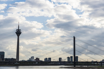 Fototapeta na wymiar Skyline along the Rhine river in Dusseldorf, Germany