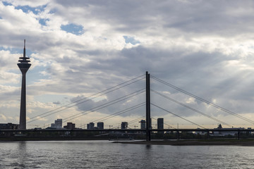Skyline along the Rhine river in Dusseldorf, Germany