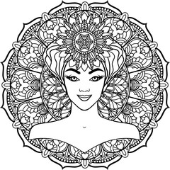 beautiful woman on a mandala background.