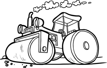 black and white illustration of an asphalt compactor