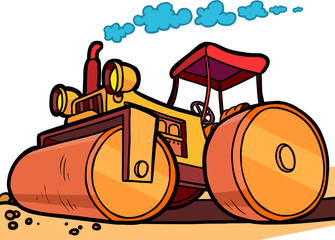 Cartoon illustration asphalt roller