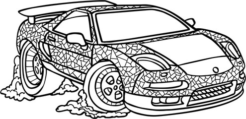 black and white vector illustration of car on white background. isolated picture