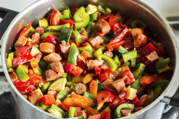 letcho, traditional hungarian food during preparing