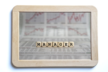 manager word built with letter cubes