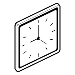 square wall clock icon image vector illustration design  black and white