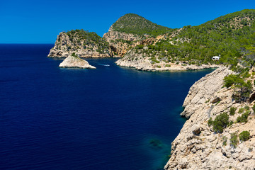 Fototapeta na wymiar Rocky coastline of Ibiza. Balearic Islands. Spain