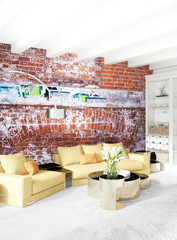 Vertical Bedroom Minimal or Loft style Interior Design. 3D Rendering. Concept idea.