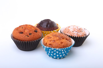 Delicious homemade cupcake with chocolate isolated on white background.