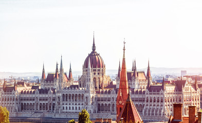 Fototapeta premium Budapest, Hungary. View of Budapest parliament. Image filtered with cross processed.