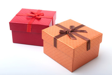 Gift boxes with bow on white background. Decoration.