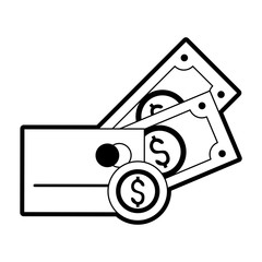 credit or debit card with cash money icon image vector illustration design  black and white