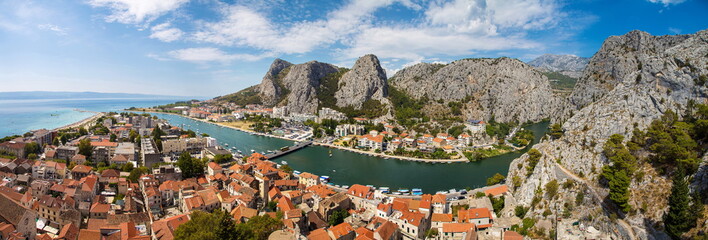 panorama of Omis town in Croatia - obrazy, fototapety, plakaty