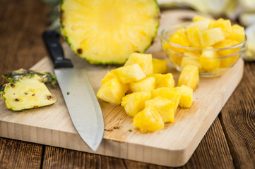 Sliced Pineapple close-up shot, selective focus