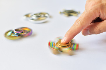various colored fidget spinner toys