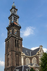 Fototapeta na wymiar Tower of Westerkerk in Amsterdam