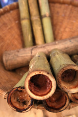 Bangkok Food Market. Sticky rice cooked in bamboo.