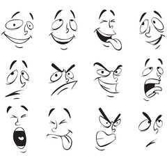 Face Expressions. Cartoon Doodle Back and White Outline