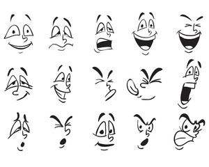 Face Expressions. Cartoon Doodle Back and White Outline