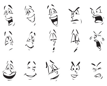 Face Expressions. Cartoon Doodle Back and White Outline