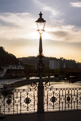 Silhouette of city lantern on the sunset in Lucerne, Switzerland