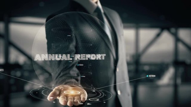 Annual Report with hologram businessman concept
