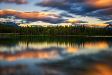 Sunset over Herbert Lake  in Banff National Park, Alberta, Canada