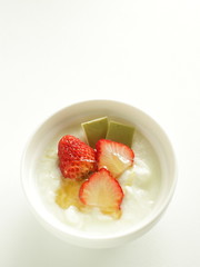 Strawberry and green tea chocolate on yogurt for honey dessert image
