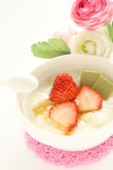Strawberry and green tea chocolate on yogurt for honey dessert image