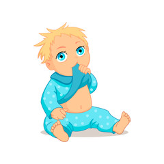 Colorful vector illustration on white background. Portrait of happy smiling baby. Cute little baby