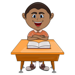 Boy studying with school table cartoon