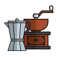 italian coffee maker and grinder icon over white background vector illustration