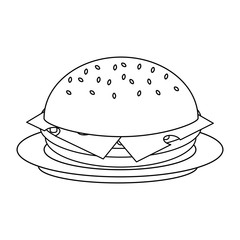 hamburger on plate fast food icon image vector illustration design 
