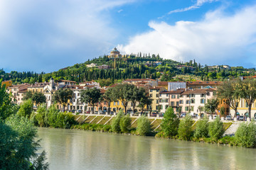 Naklejka premium View over Adige river on Sanctuary of the Madonna of Lourdes, Verona